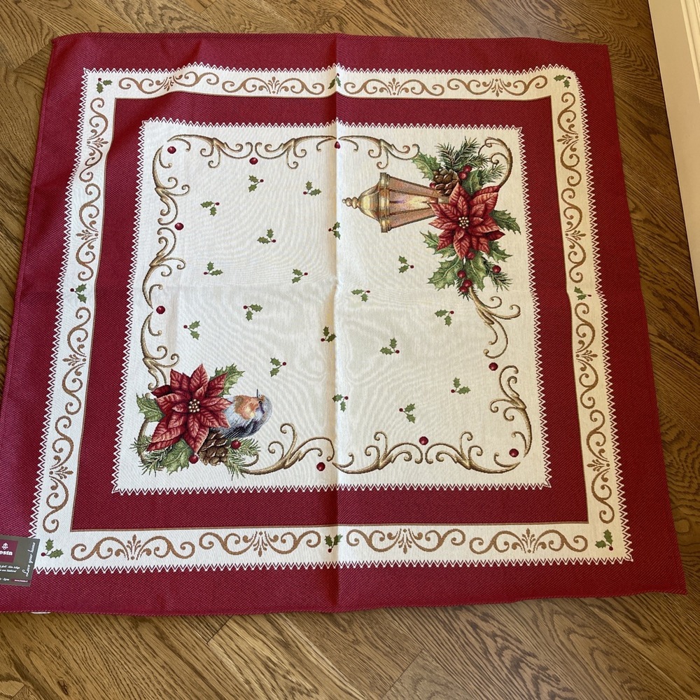Hesta Made In italy Handmade WOVEN TABLECLOTH/TAPESTRY 39x39" Bird Christmas NEW